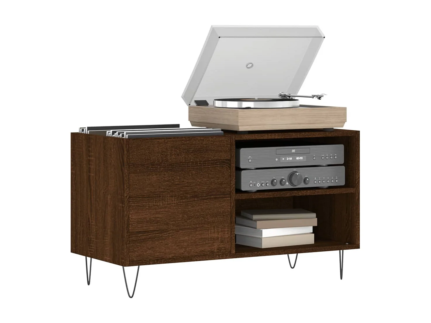 Mobile per dischi in rovere marrone 85x38x48 cm in multistrato