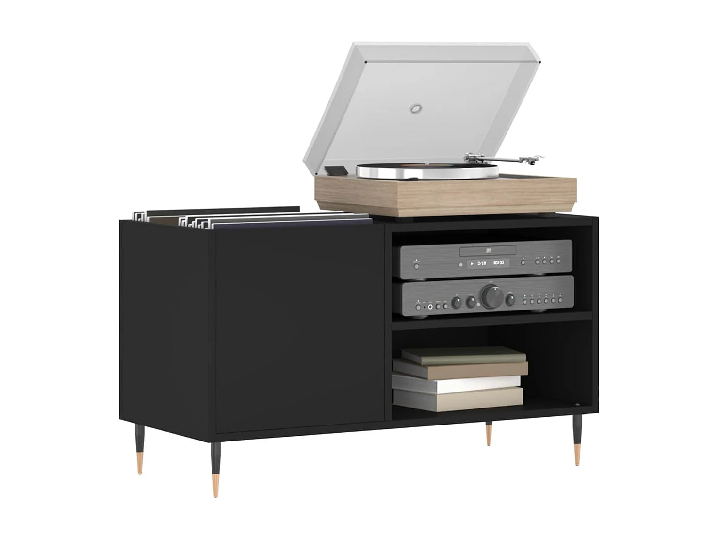 Mueble para discos negro 85x38x48 cm de madera contrachapada