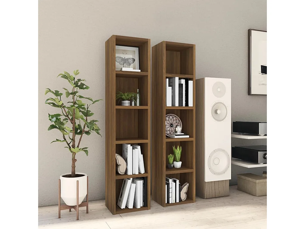 Armoires à CD 2 pcs Chêne marron 21x16x93,5cm Bois d'ingénierie