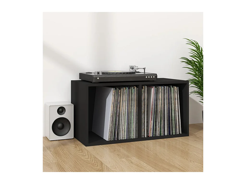 Boîte de rangement de vinyles Noir 71x34x36cm Bois d'ingénierie