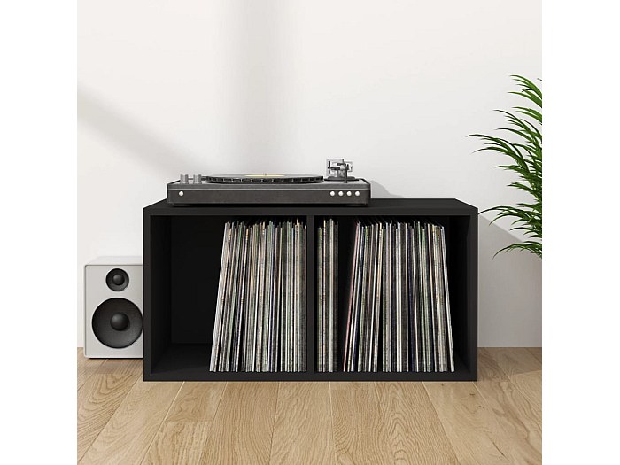 Scaffale Portavinile Emfogoo In Legno Nero 3 Scomparti - Capacità 100 LP, Supporto Giradischi