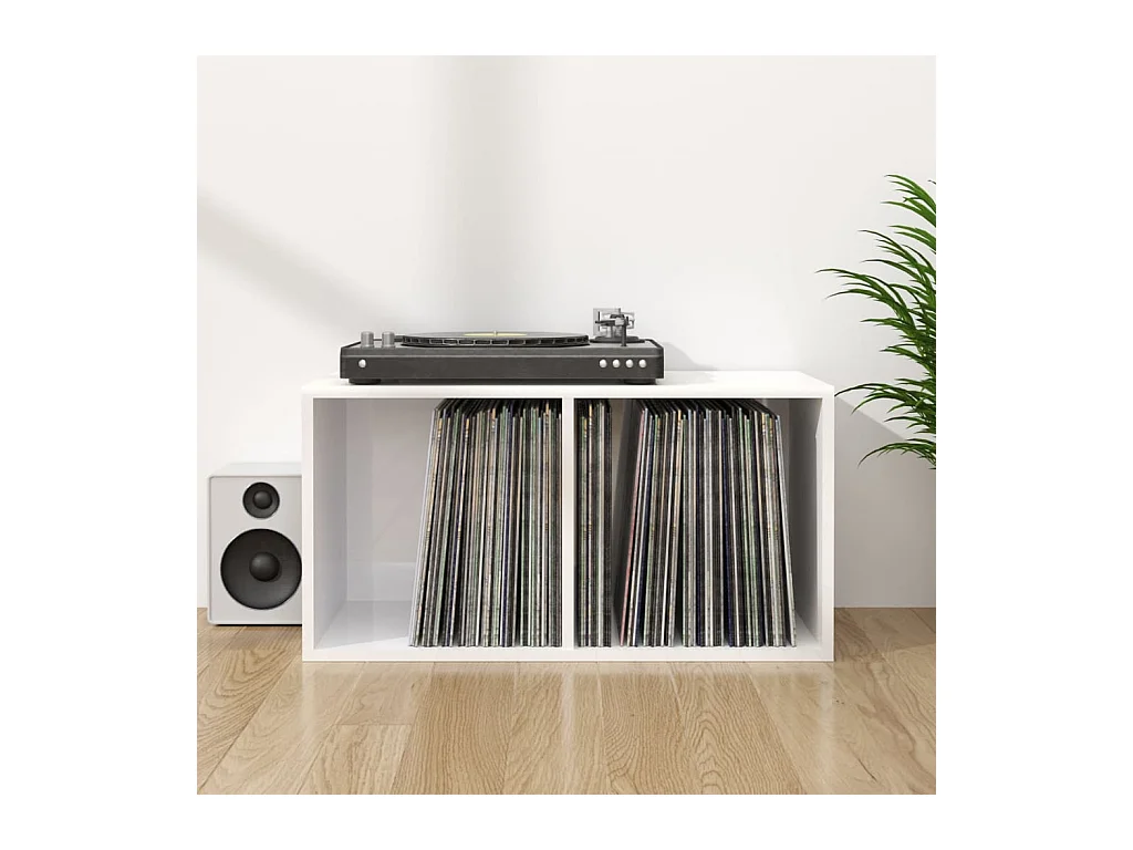 Boîte de rangement de vinyles Blanc brillant 71x34x36 cm
