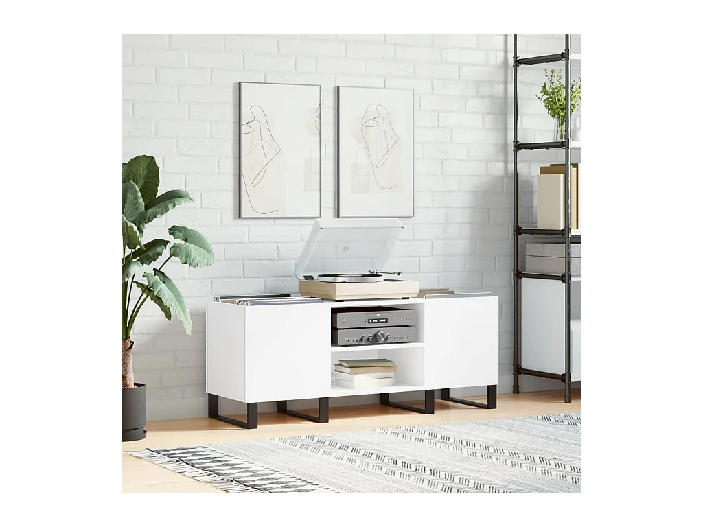 Armoire à disques blanc 121x38x48 cm bois d'ingénierie