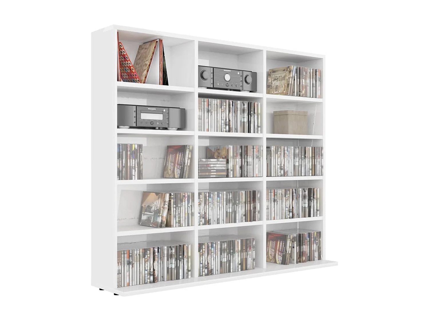 CD-kast Glanzend wit 102x23x89,5 cm Bewerkt hout