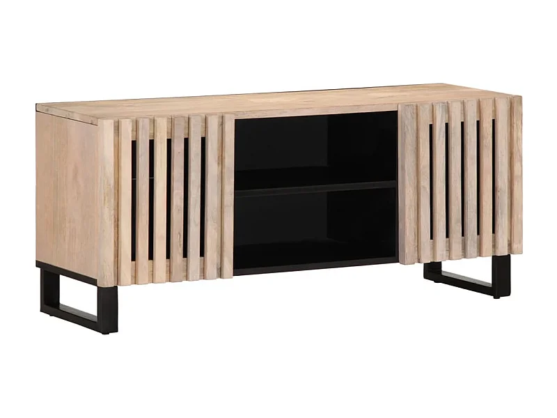 Meuble TV blanc 105x34x46 cm bois massif de manguier