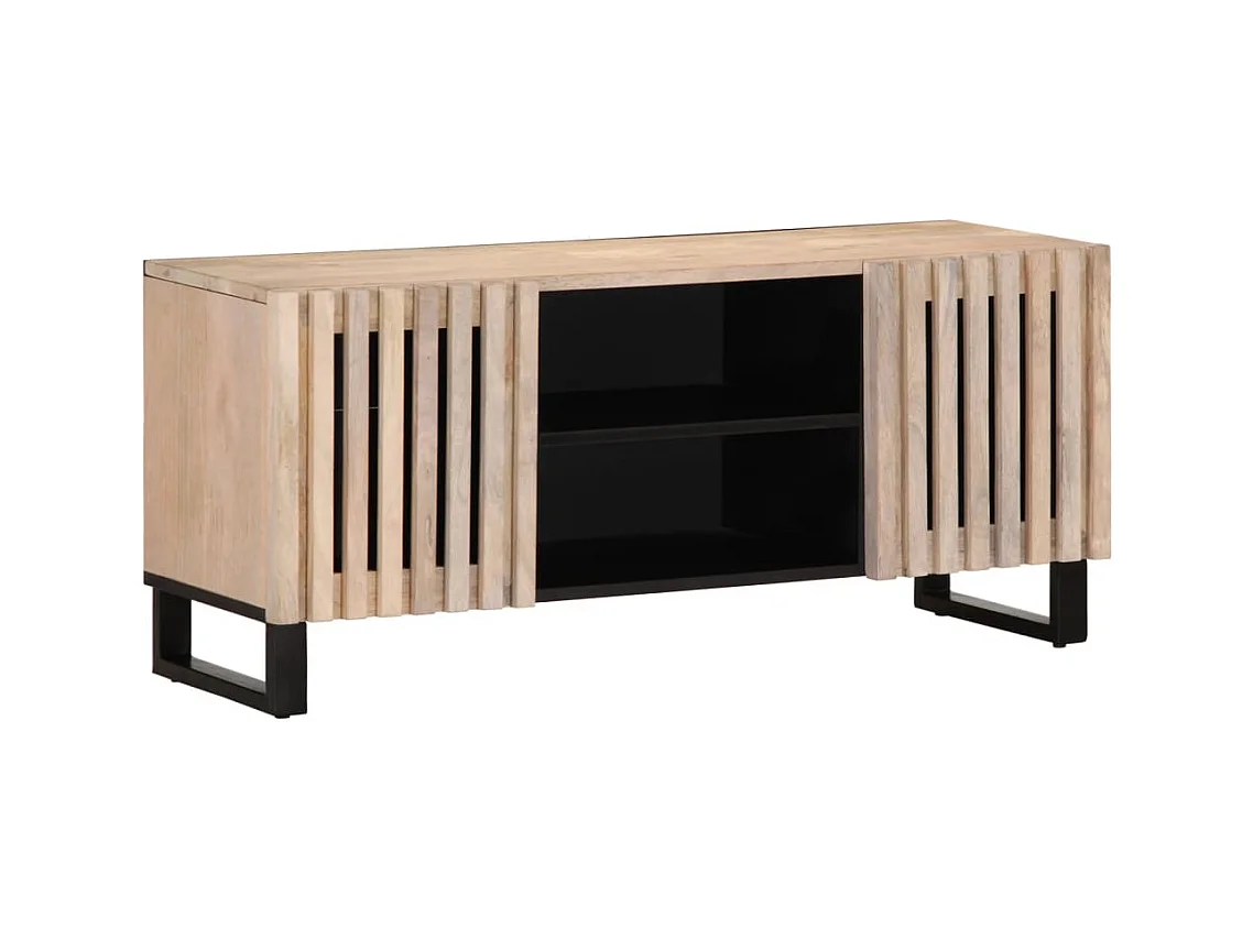 Meuble TV blanc 105x34x46 cm bois massif de manguier