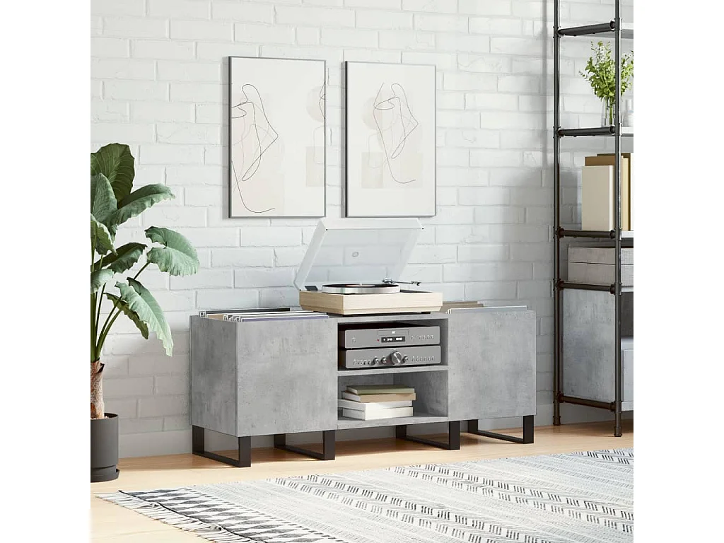 Armoire à disques gris béton 121x38x48 cm bois d'ingénierie