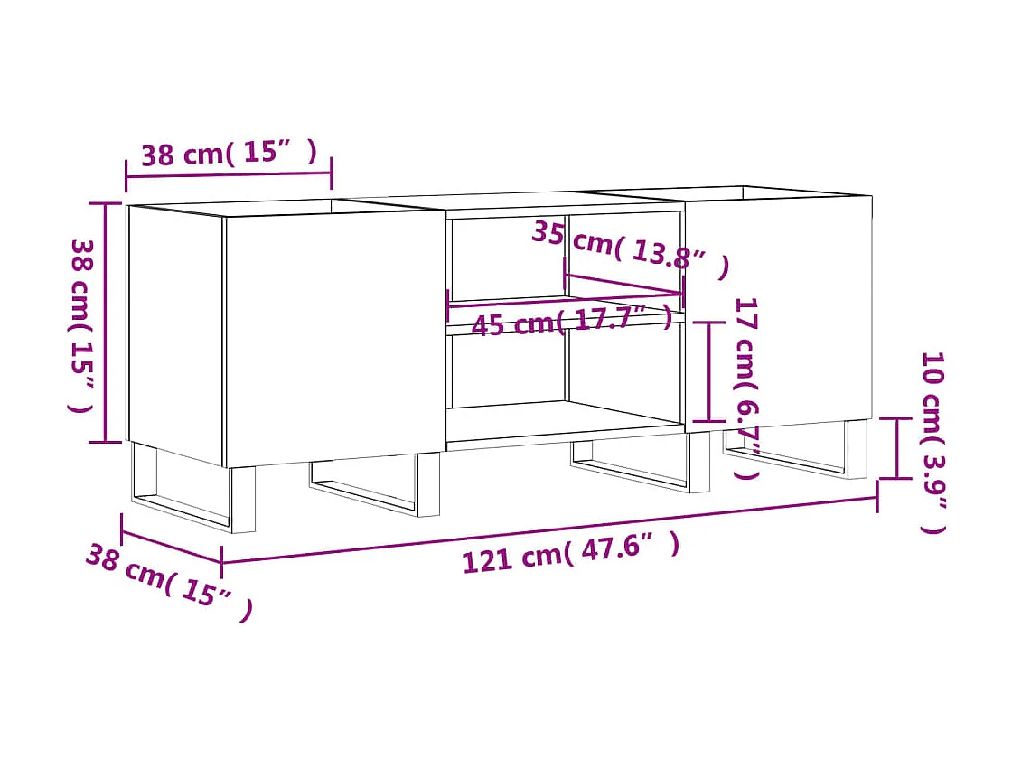 Armoire à disques gris béton 121x38x48 cm bois d'ingénierie