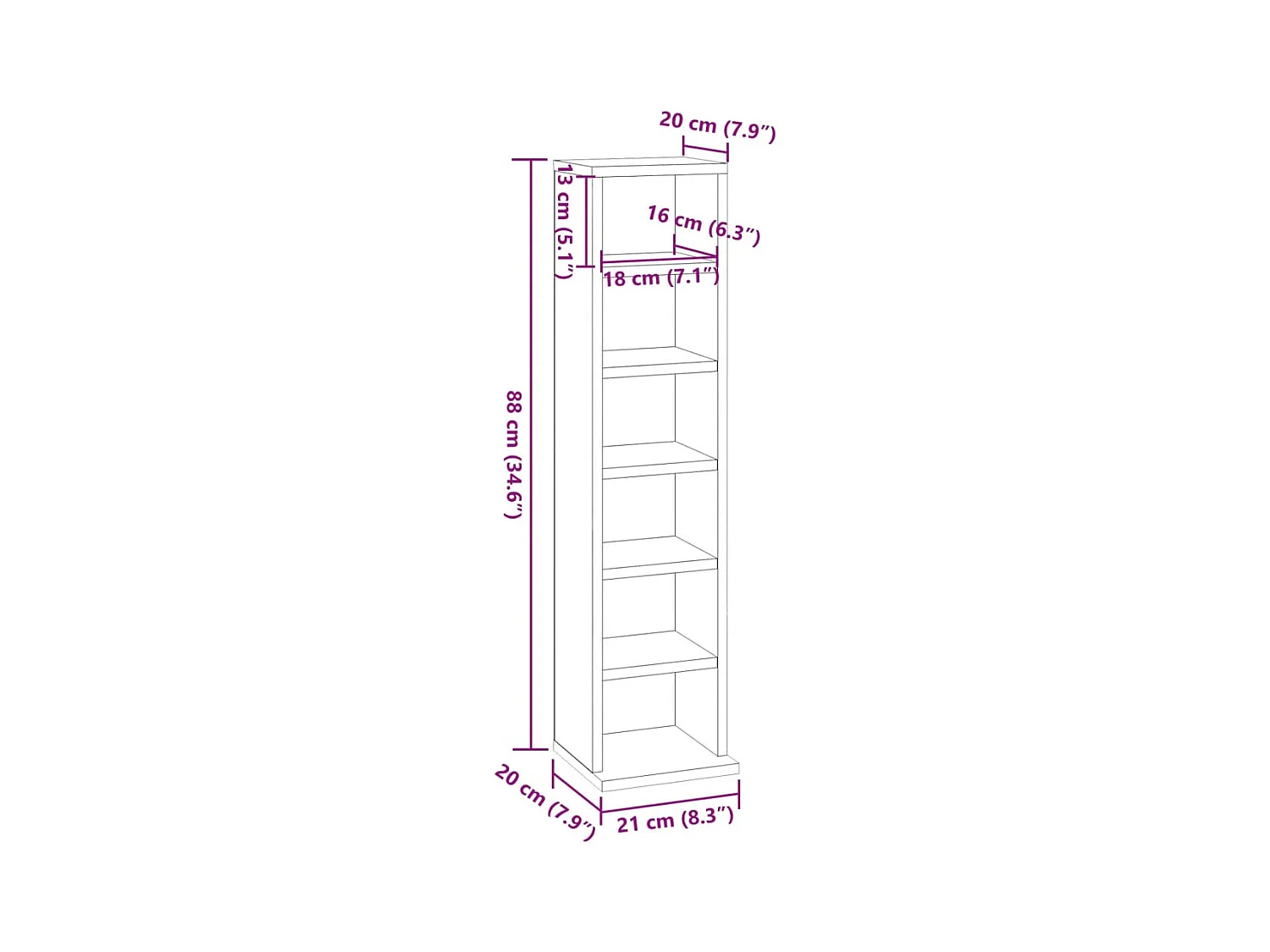 Armoire à CD Chêne fumé 21x20x88 cm Bois d'ingénierie