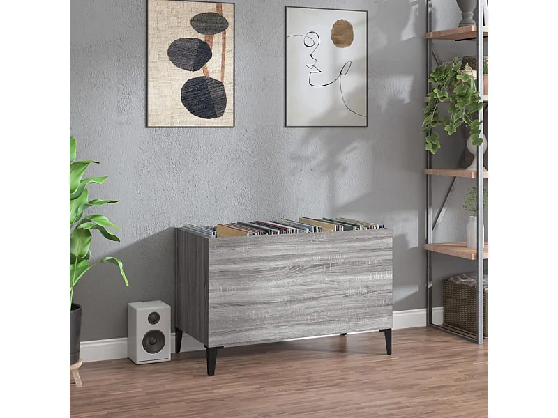 Mueble para discos Sonoma gris 74,5x38x48 cm de madera contrachapada