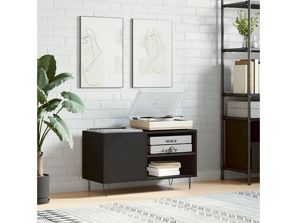 Armário de discos preto 85x38x48 cm madeira projetada