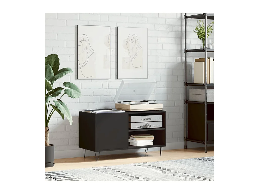 Zwarte platenkast 85x38x48 cm samengesteld hout
