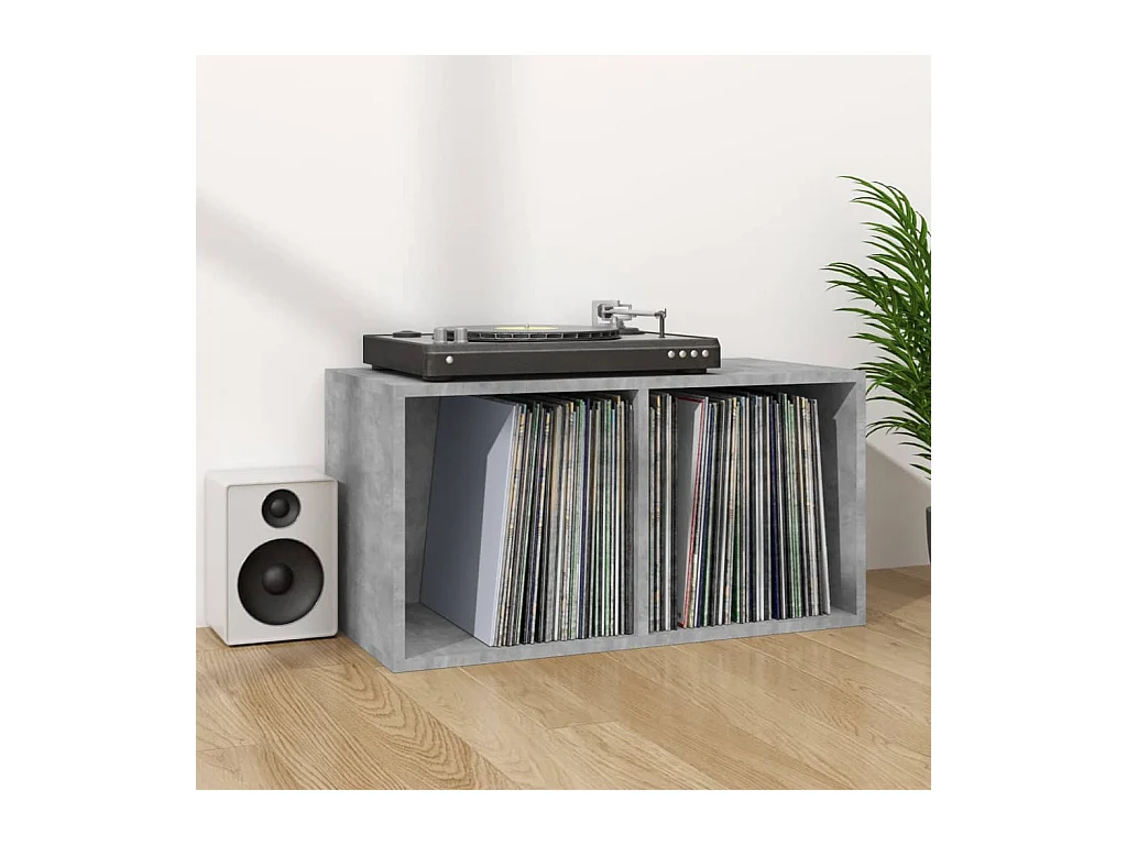 Boîte de rangement de vinyles Gris béton 71x34x36 cm