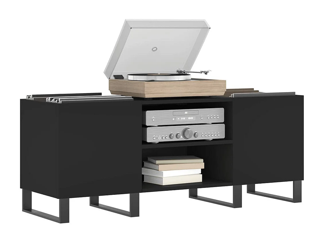 Armoire à disques noir 121x38x48 cm bois d'ingénierie