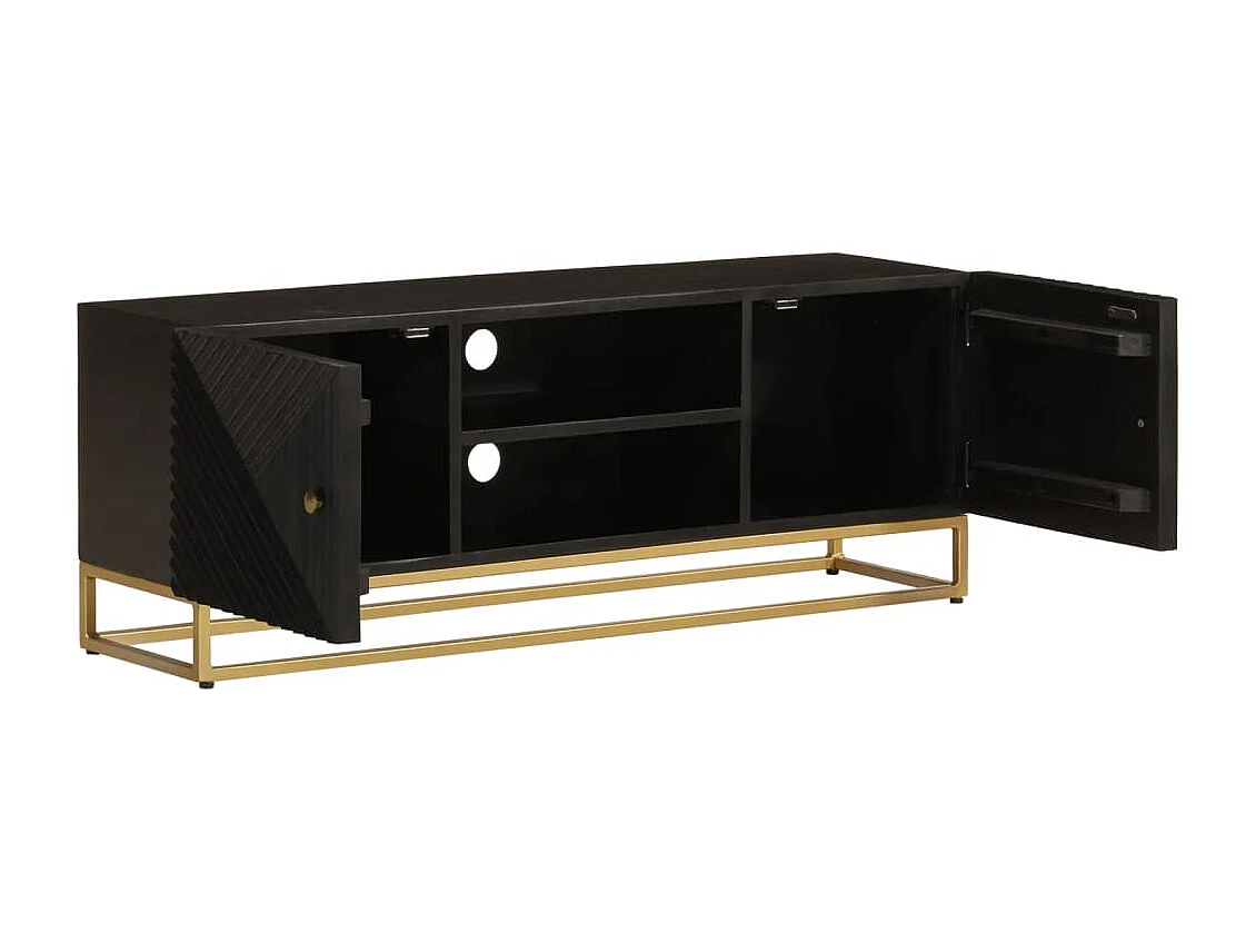 Meuble TV noir 110x30x40 cm bois massif de manguier et fer