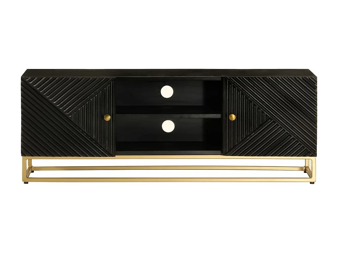 Meuble TV noir 110x30x40 cm bois massif de manguier et fer