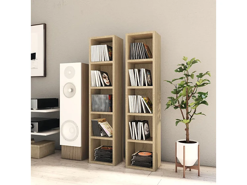 CD-kasten 2 stuks Sonoma eiken 21x16x93,5cm Bewerkt hout