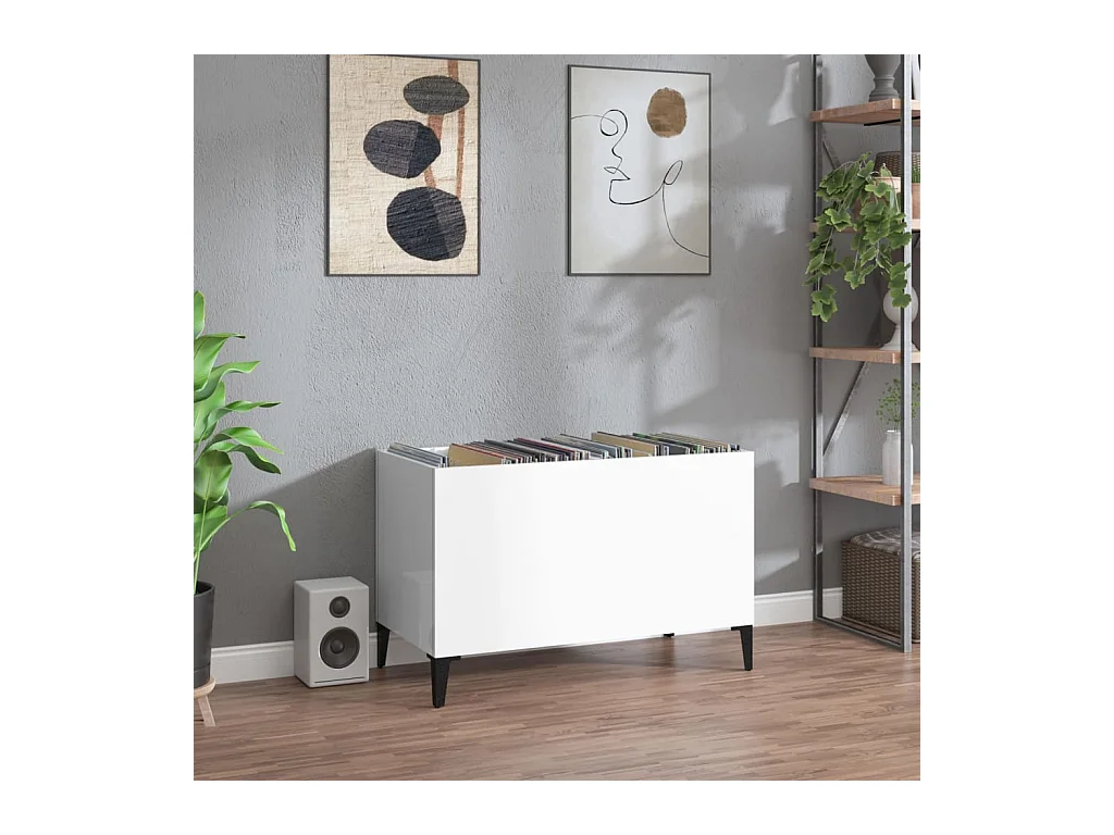 Armoire à disques blanc brillant 74,5x38x48cm bois d'ingénierie