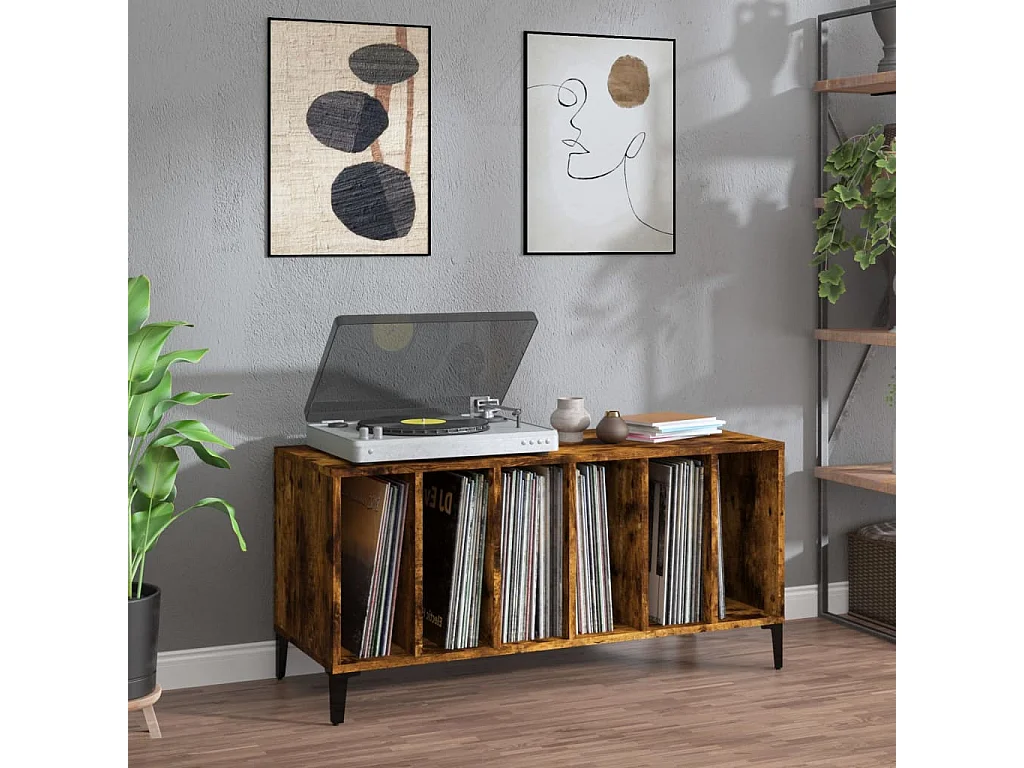 Armoire à disques chêne fumé 100x38x48 cm bois d'ingénierie