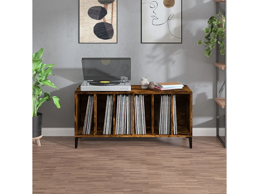 Armoire à disques chêne fumé 100x38x48 cm bois d'ingénierie