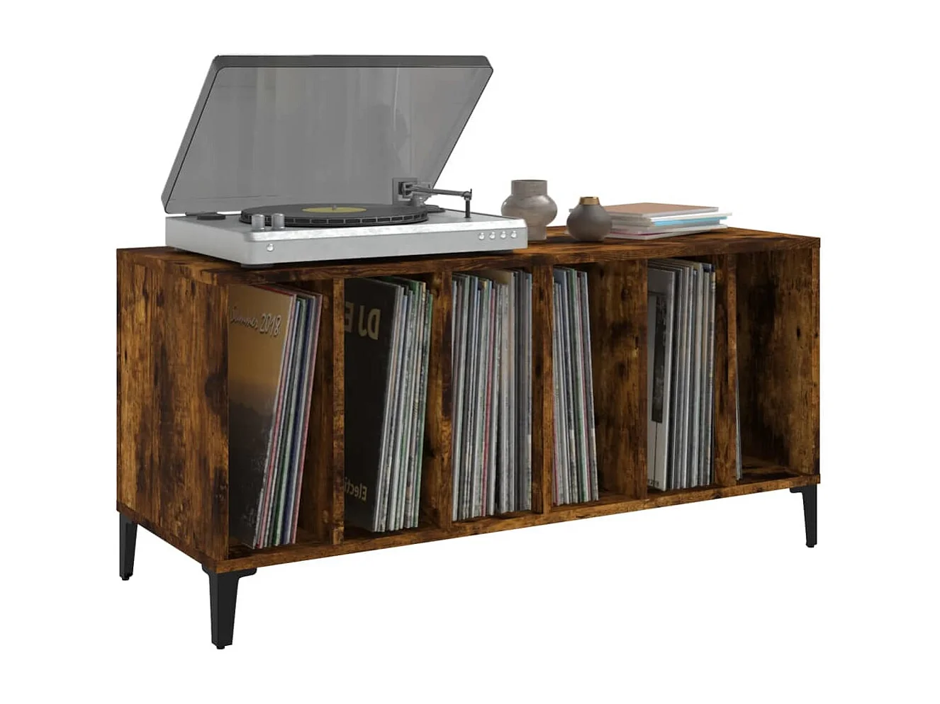 Armoire à disques chêne fumé 100x38x48 cm bois d'ingénierie