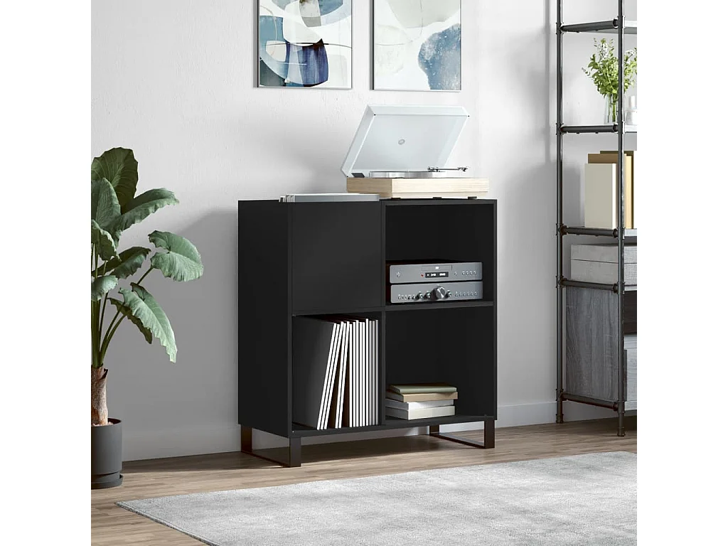 Armoire à disques noir 84,5x38x89 cm bois d'ingénierie