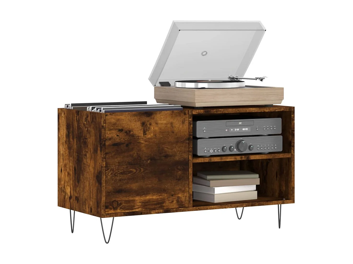 Mobile per dischi in rovere affumicato 85x38x48 cm in multistrato