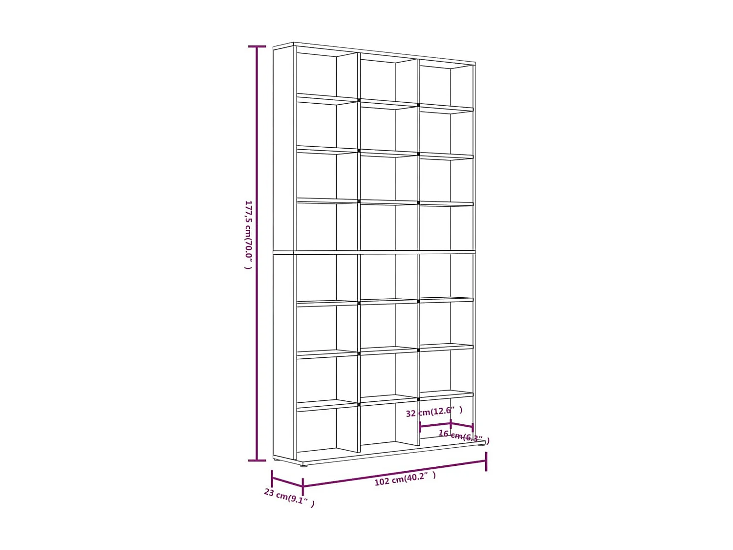 Armoire à CD Chêne fumé 102x23x177,5 cm Bois d'ingénierie