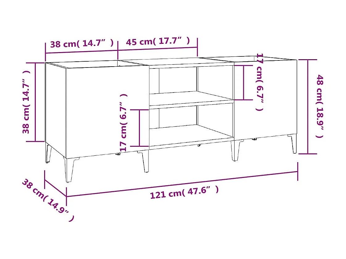 Mobile per dischi grigio cemento 121x38x48 cm in multistrato