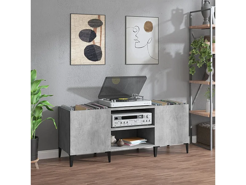 Armoire à disques gris béton 121x38x48 cm bois d'ingénierie