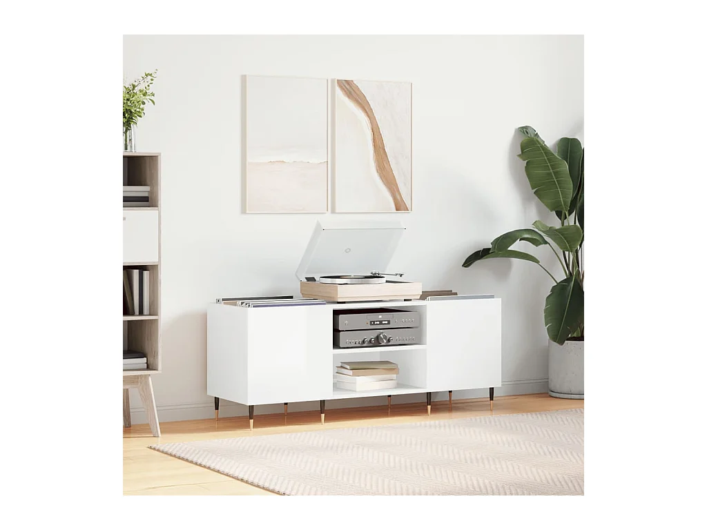 Armário de discos branco brilhante 121x38x48 cm madeira projetada