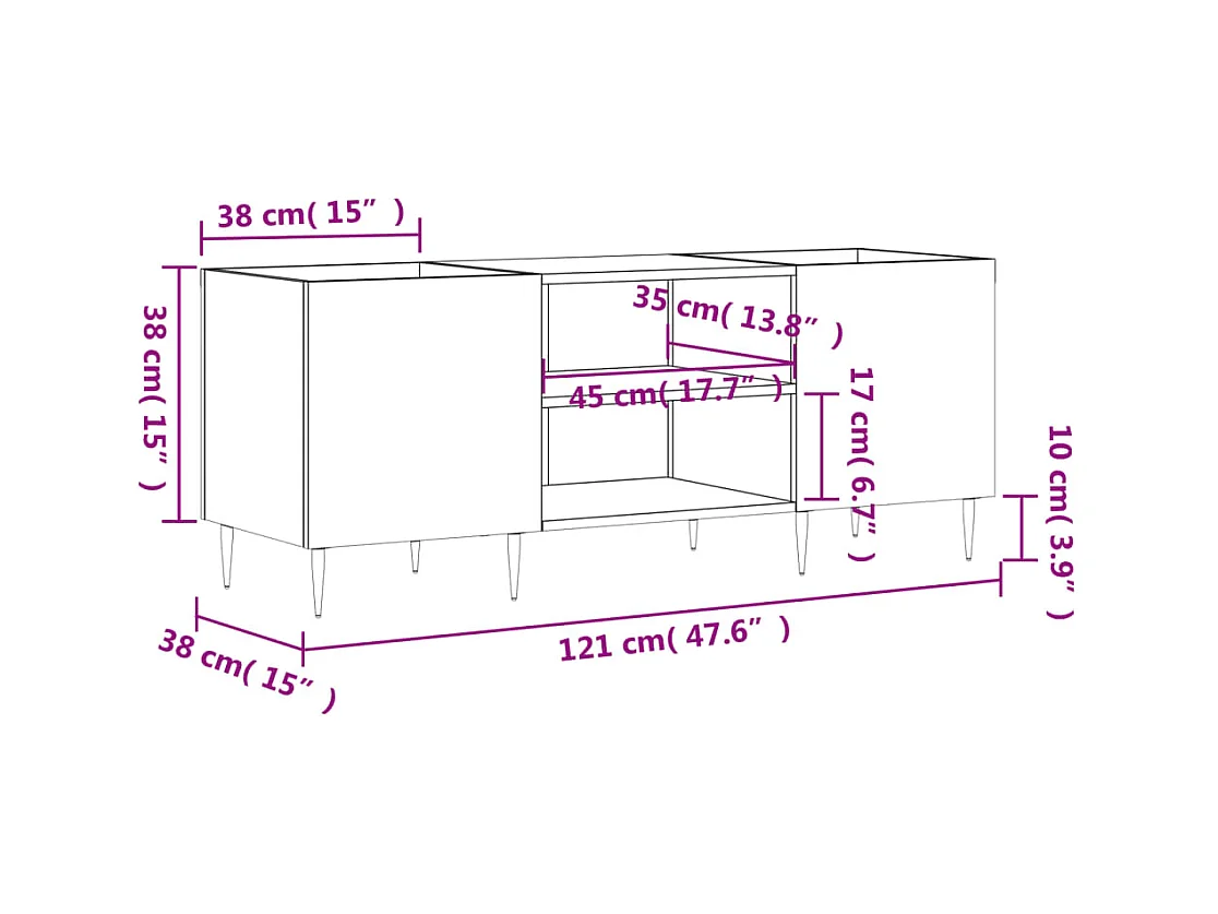 Armoire à disques blanc brillant 121x38x48 cm bois d'ingénierie