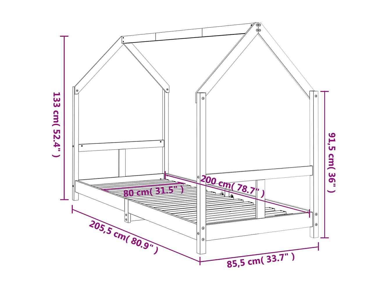Cadre de lit pour enfants blanc 80x200 cm bois de pin massif