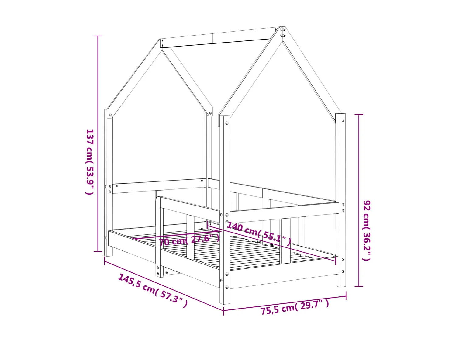 Estructura de cama infantil 70x140 cm madera maciza de pino