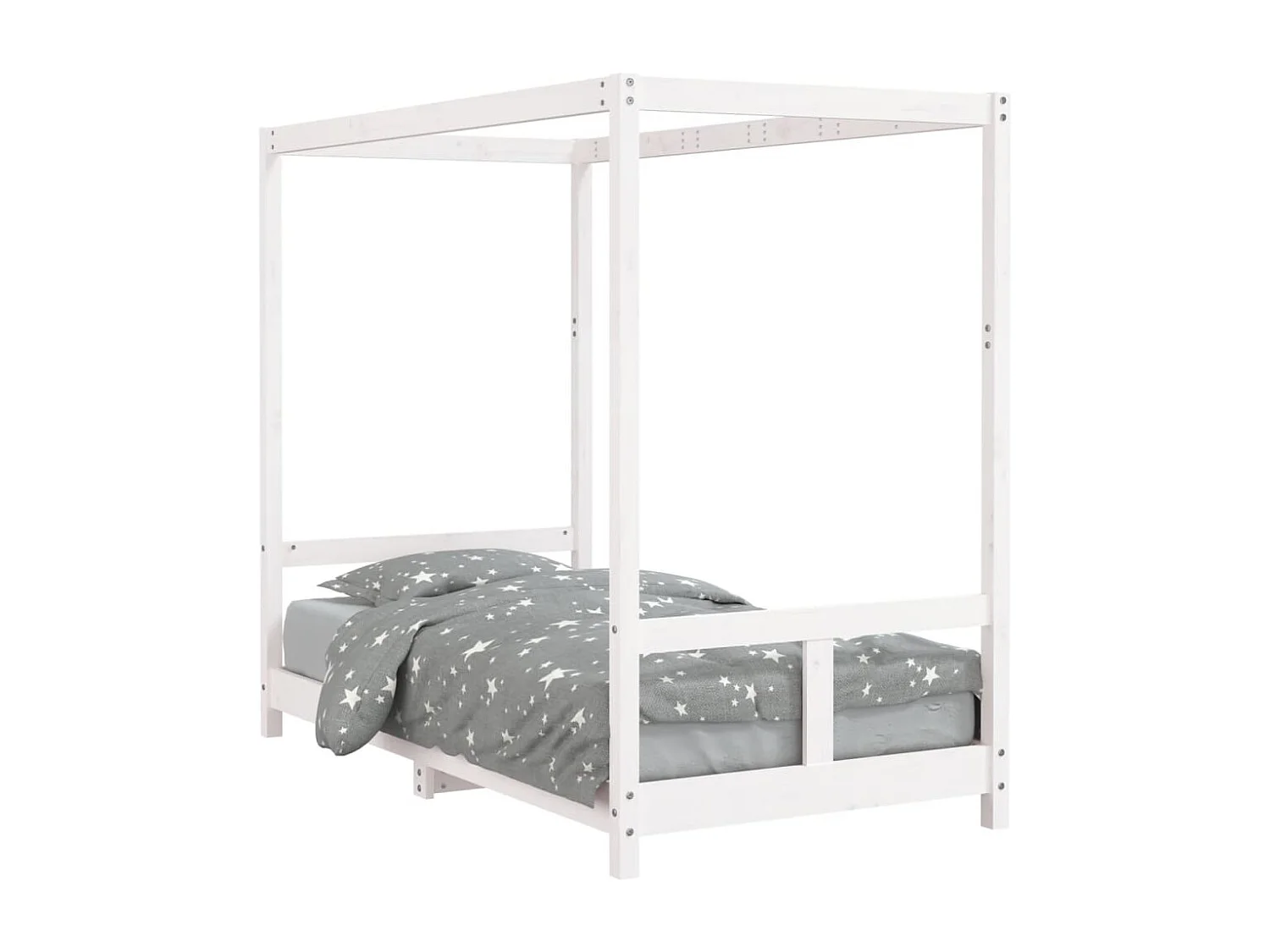 Estructura de cama infantil blanca de madera maciza de pino 80x160 cm