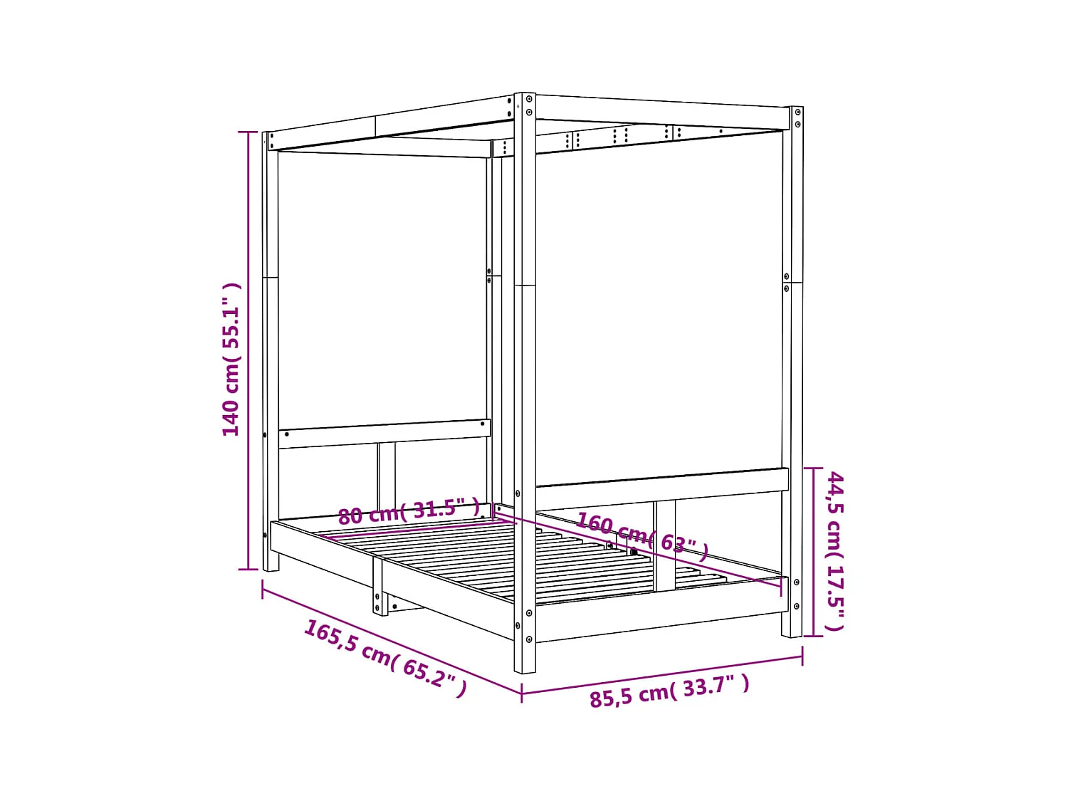 Wit kinderbedframe 80x160 cm massief grenenhout