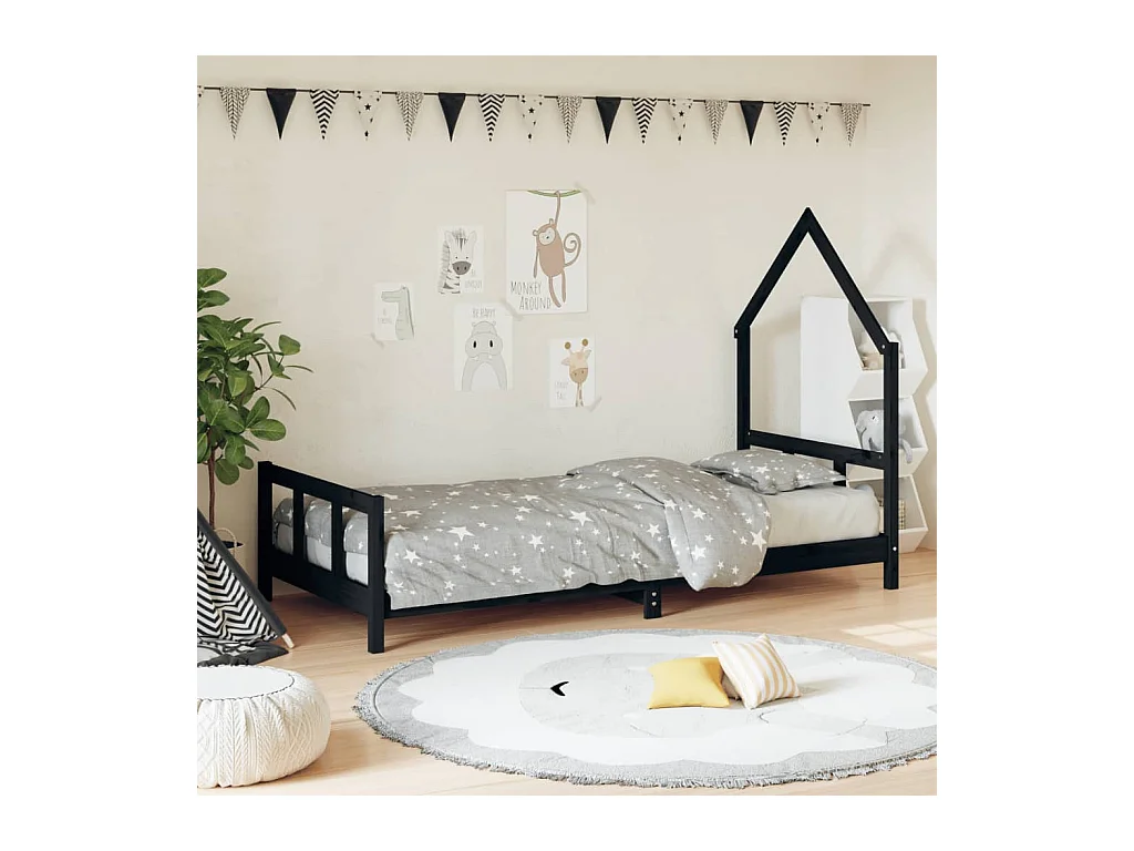 Cadre de lit pour enfants noir 90x190 cm bois de pin massif