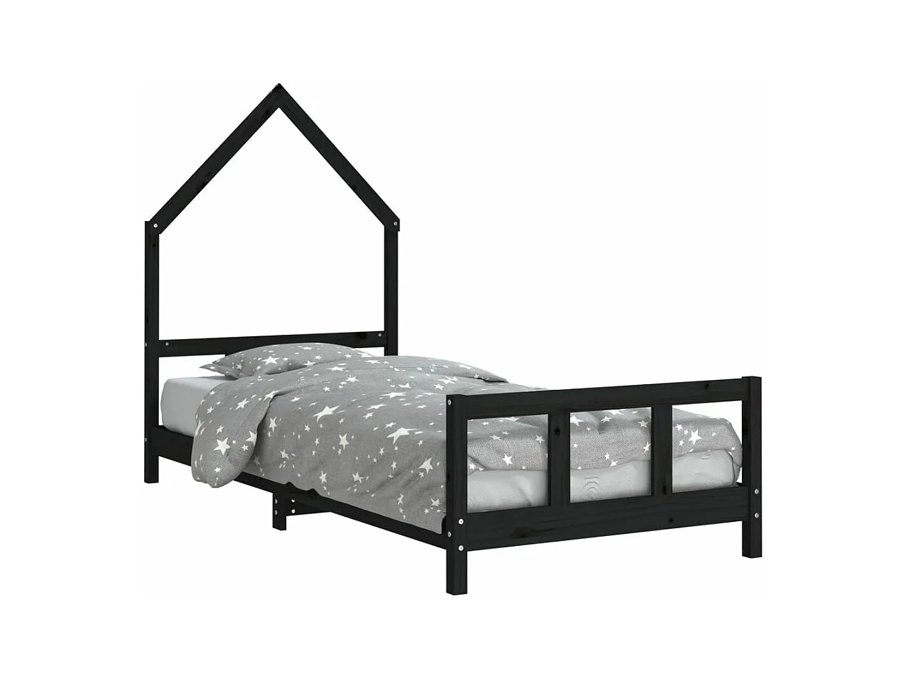 Cadre de lit pour enfants noir 90x190 cm bois de pin massif