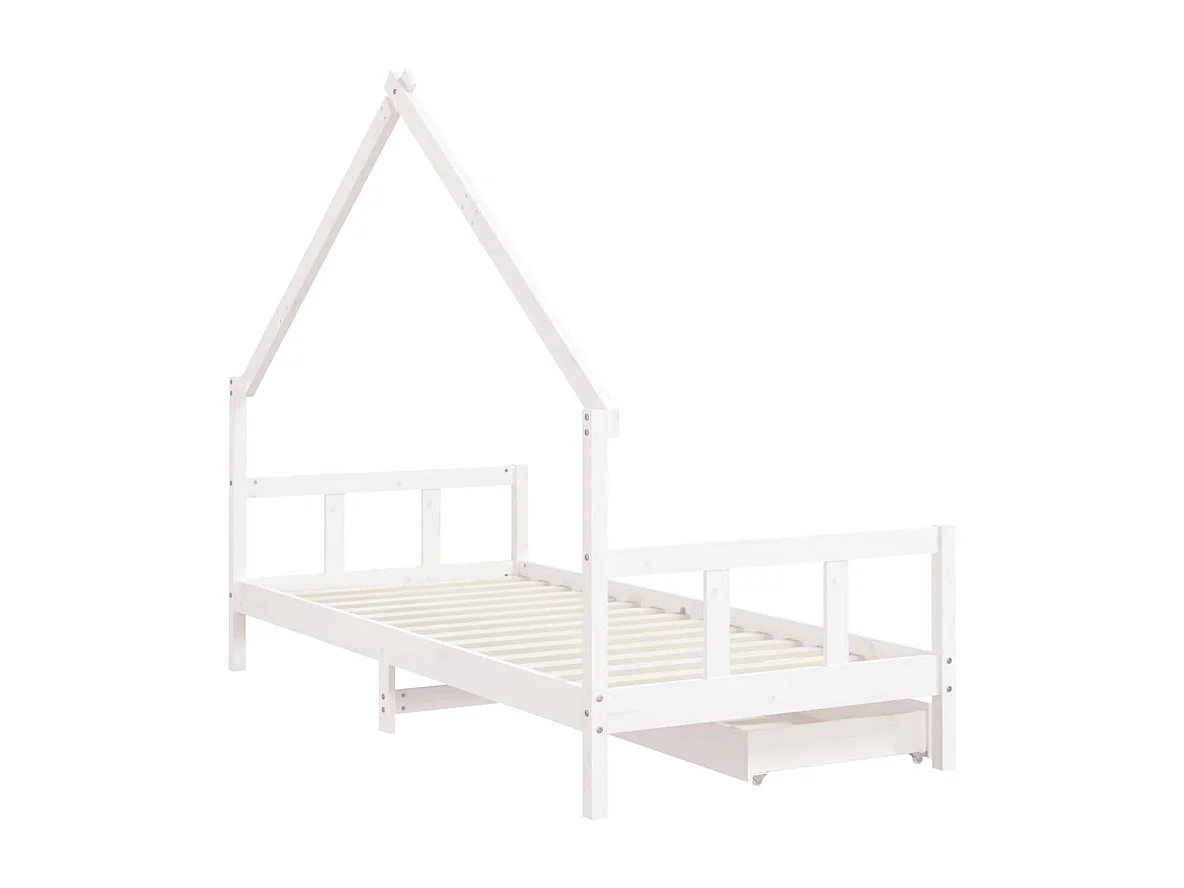 Estrutura de cama infantil com gavetas branco 90x200 cm madeira maciça de pinho