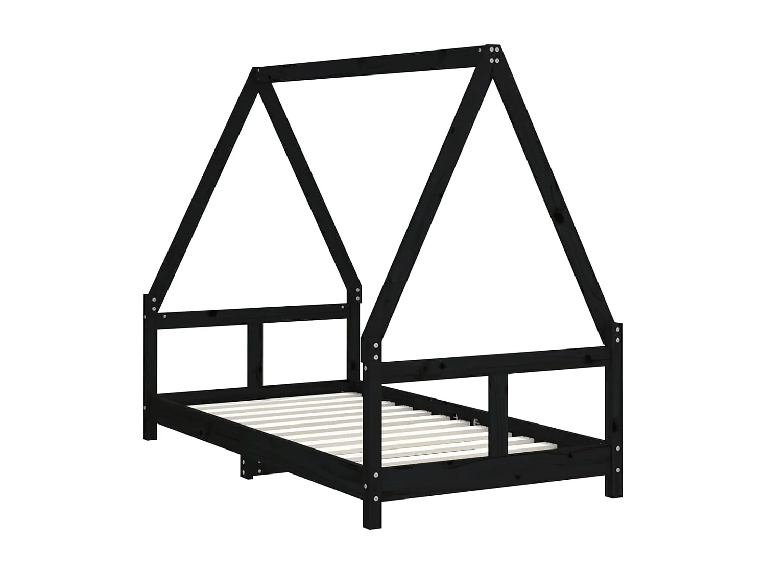Estrutura de cama infantil preta 80x160 cm em madeira maciça de pinho