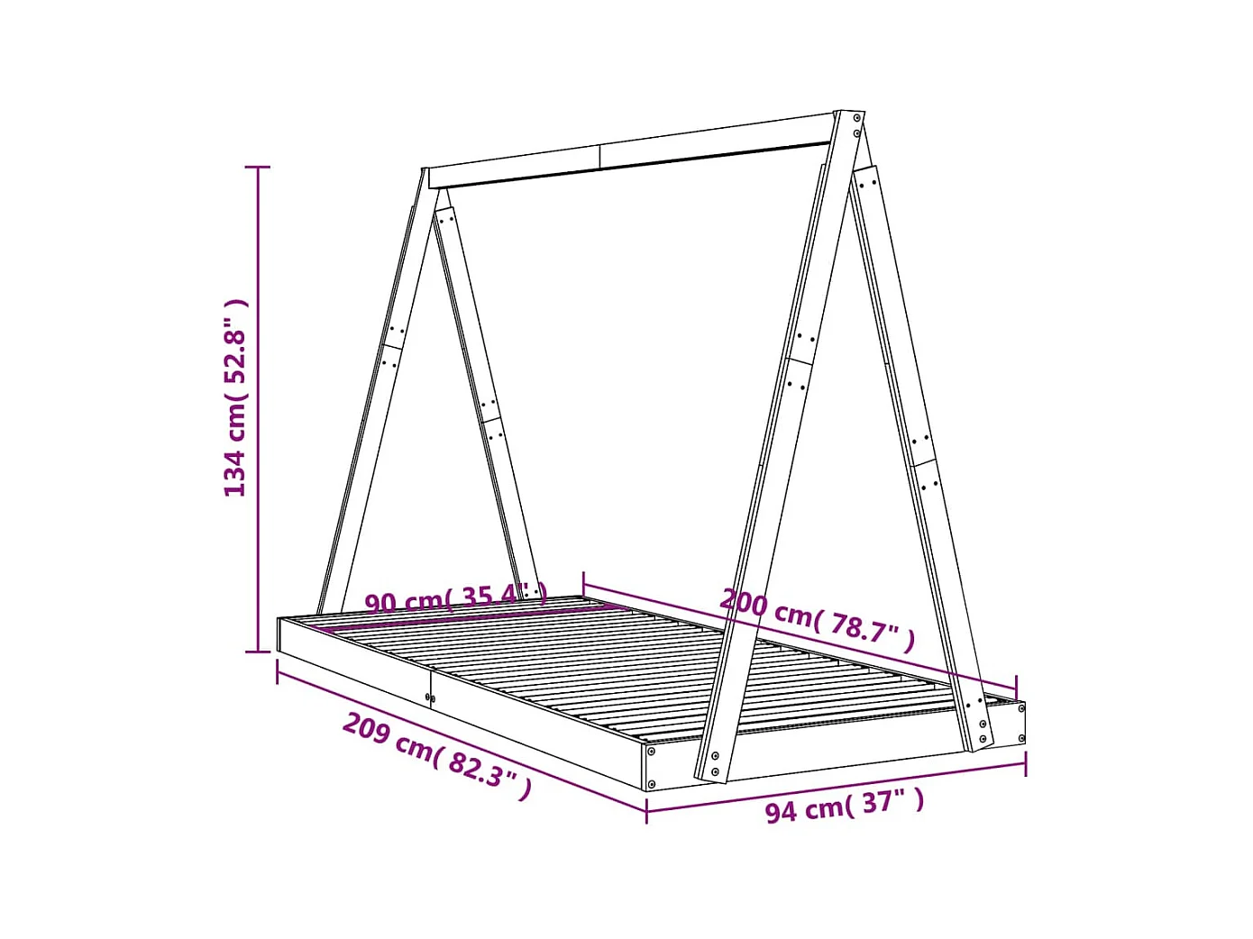 Cadre de lit pour enfants 90x200 cm bois de pin massif
