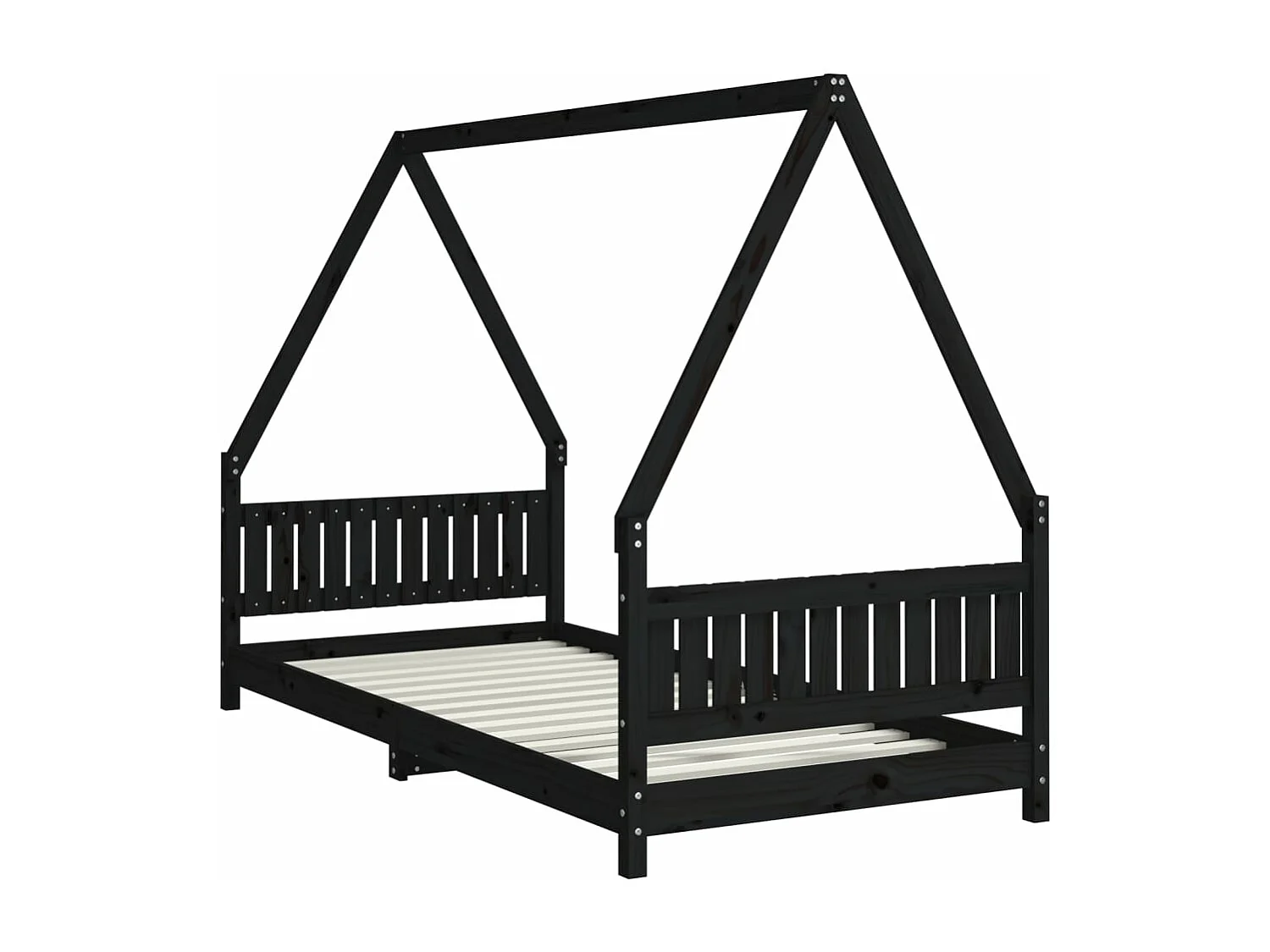Zwart kinderbedframe 90x200 cm massief grenenhout
