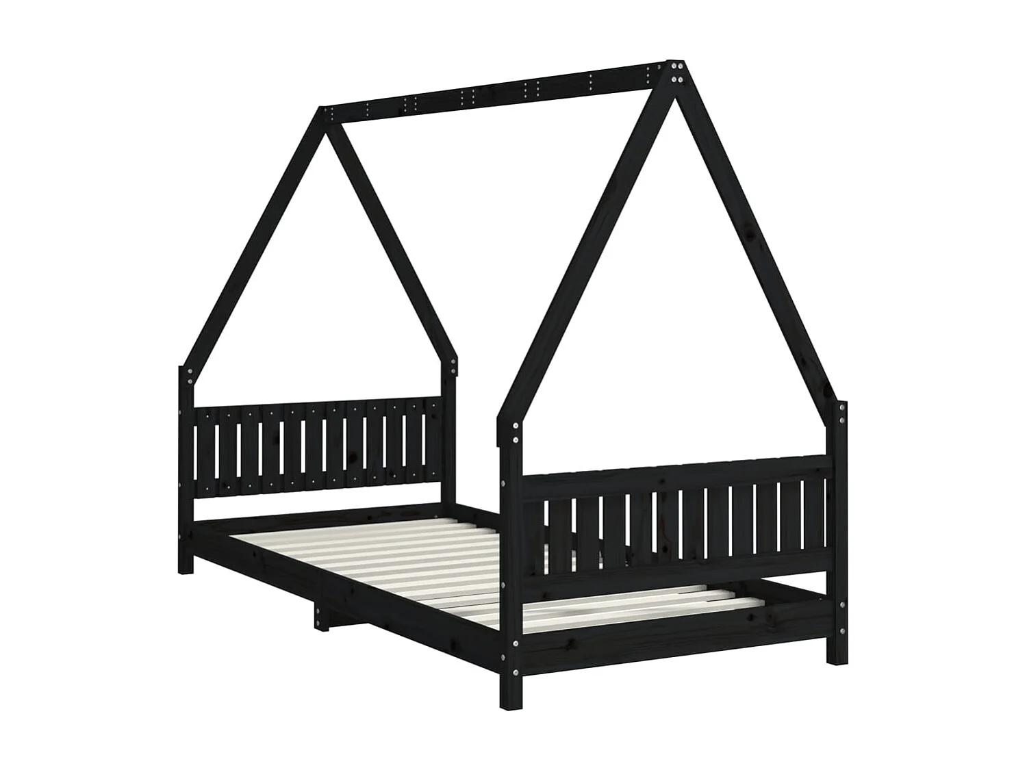 Zwart kinderbedframe 90x200 cm massief grenenhout