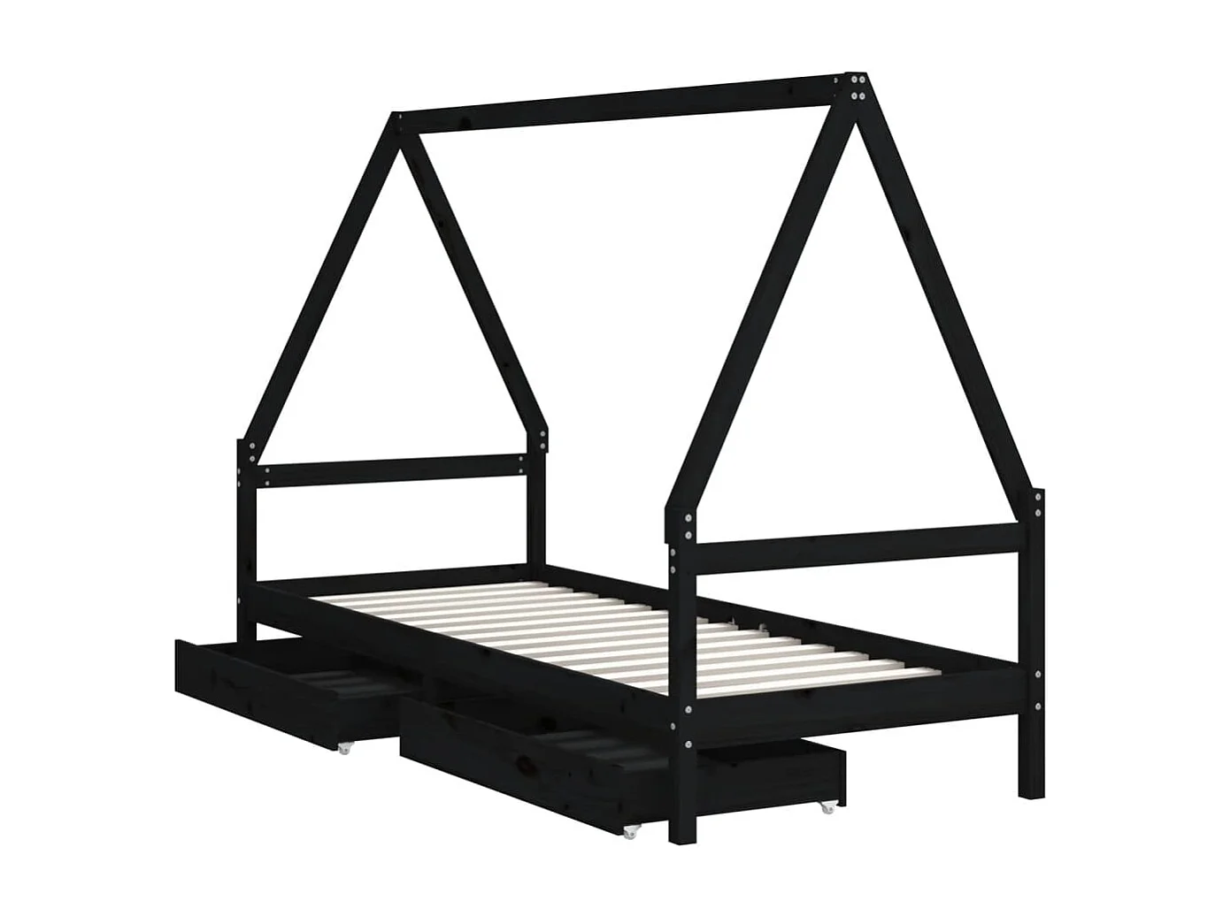 Cadre de lit enfant avec tiroirs noir 90x200 cm bois pin massif