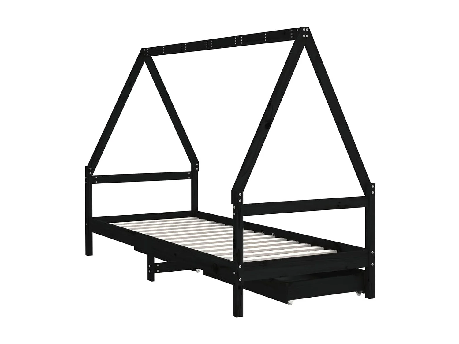 Cadre de lit enfant avec tiroirs noir 90x200 cm bois pin massif