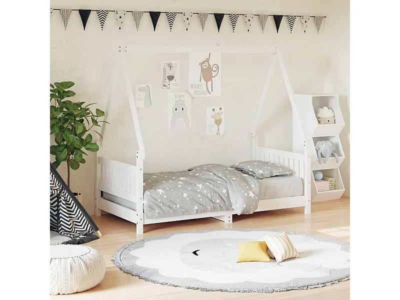 Estructura de cama infantil blanca de madera maciza de pino 80x160 cm