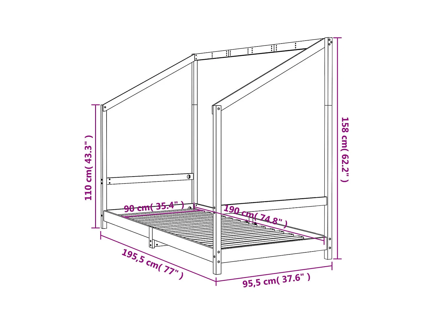 Cadre de lit pour enfant 90x190 cm Bois de pin massif