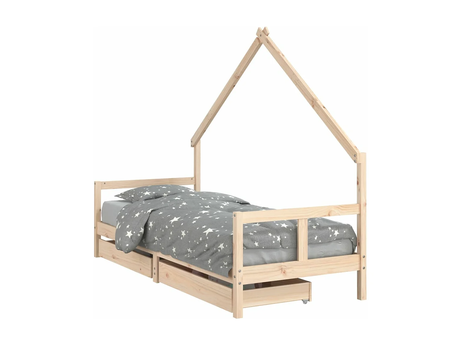 Grijs kinderbedframe 80x200 cm massief grenenhout
