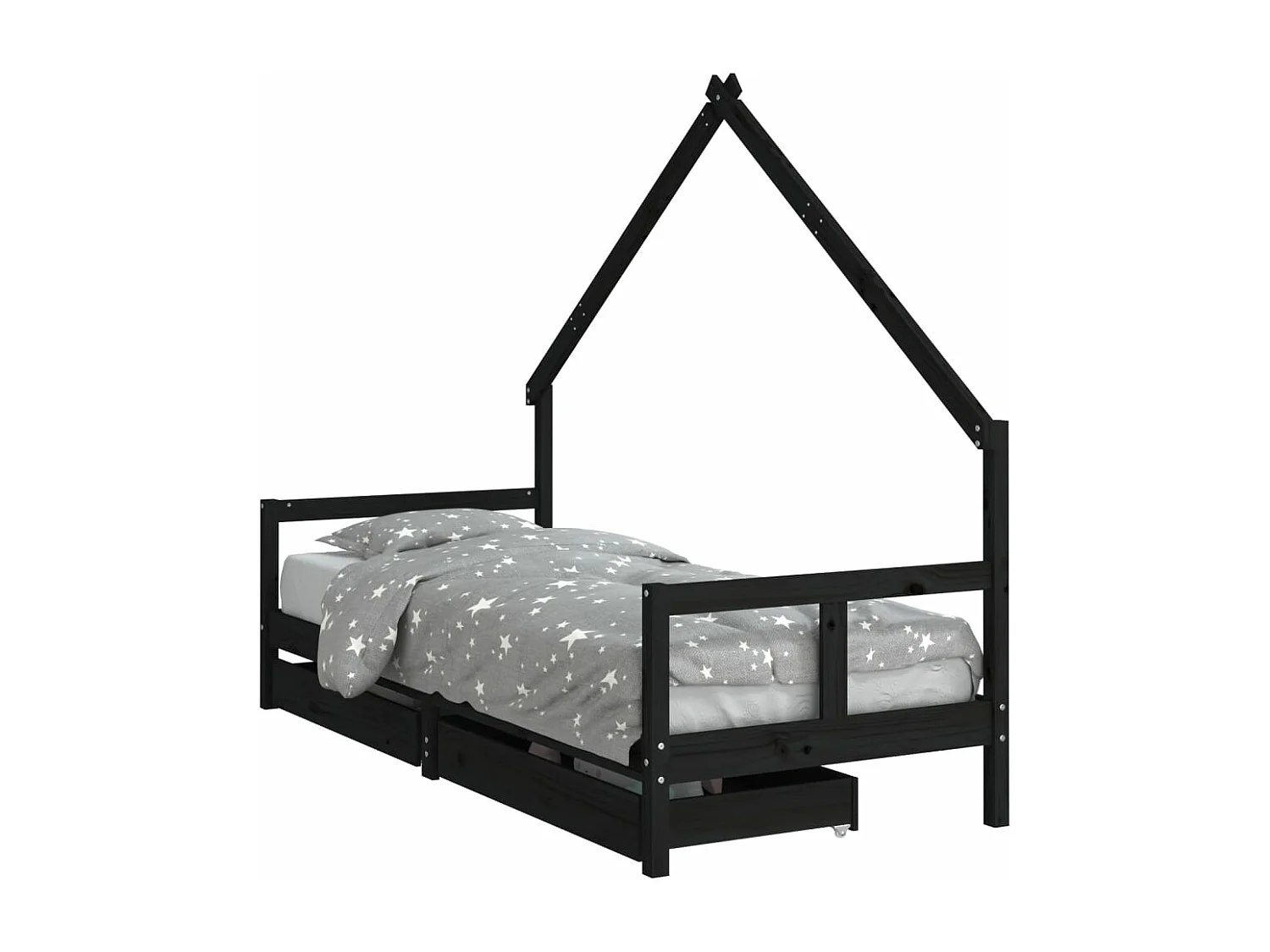 Estrutura de cama infantil com gavetas pretas 80x200 cm madeira maciça de pinho