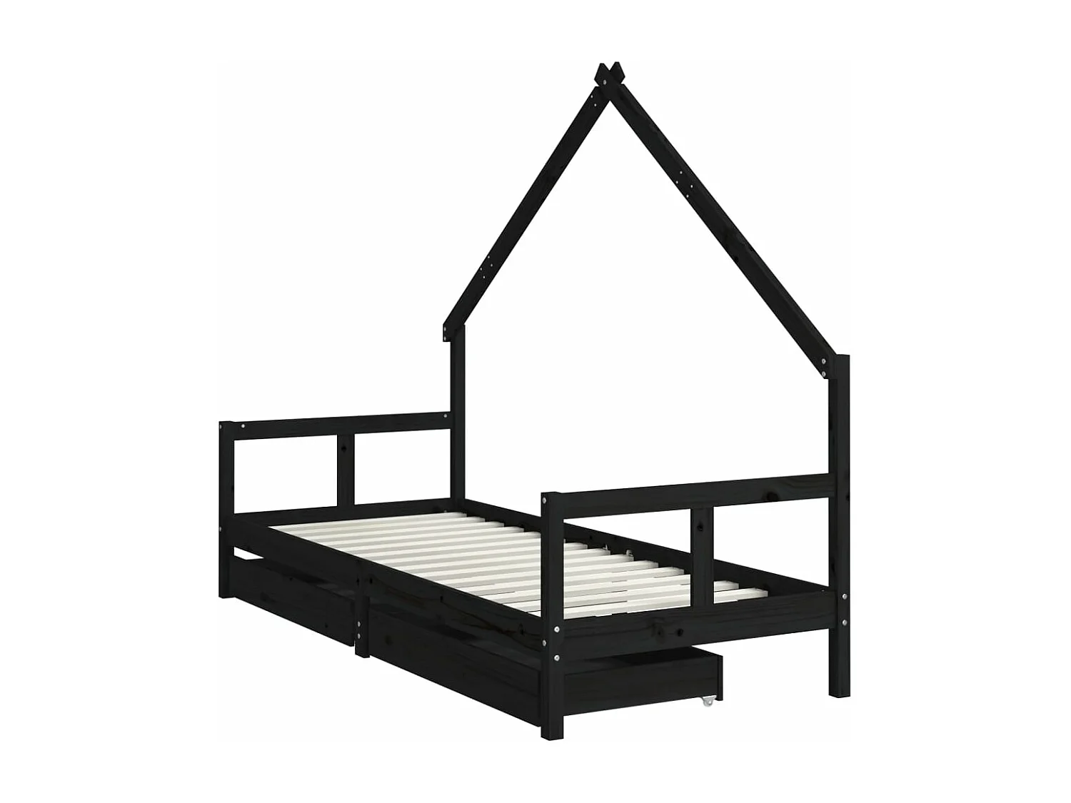 Cadre de lit enfant tiroirs noir 80x200 cm bois de pin massif